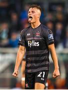 1 June 2018; Daniel Cleary of Dundalk celebrates towards Shamrock Rovers supporters after scoring his side's second goal during the SSE Airtricity League Premier Division match between Shamrock Rovers and Dundalk at Tallaght Stadium in Dublin. Photo by Stephen McCarthy/Sportsfile