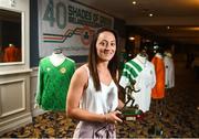 1 June 2018; Women's National Team senior player Megan Campbell with her supporters player of the year award at the CRISC Player of the Year Awards at  Ballsbridge Hotel, Dublin. Photo by David Fitzgerald/Sportsfile