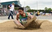 2 June 2018; Jordan Cunningham of St Malachy's Belfast, Co. Antrim, competing in the Intermediate Boys Long Jump during the Irish Life Health All-Ireland Schools Track and Field Championships at Tullamore Harriers Stadium in Tullamore, Co. Offaly. Photo by Sam Barnes/Sportsfile