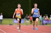 2 June 2018; Michael Farrelly of St Fintan's HS Sutton, Co. Dublin, left, on his way to winning the Intermediate Boys 200 Metres, ahead of Conor Crowe of St Patrick’s Keady, Co. Armagh   during the Irish Life Health All-Ireland Schools Track and Field Championships at Tullamore Harriers Stadium in Tullamore, Co. Offaly. Photo by Sam Barnes/Sportsfile