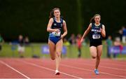 2 June 2018; Ciara Neville of Castletroy College, Co. Limerick, left, on her way to winning the Senior Girls 200 Metres during the Irish Life Health All-Ireland Schools Track and Field Championships at Tullamore Harriers Stadium in Tullamore, Co. Offaly. Photo by Sam Barnes/Sportsfile