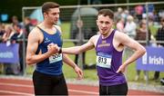 2 June 2018; Aaron Sexton of Bangor Grammar, Co. Down, left, and David McDonald of CBS Wexford, Co. Wexford, shake hands following the Senior Boys 200 Metres during the Irish Life Health All-Ireland Schools Track and Field Championships at Tullamore Harriers Stadium in Tullamore, Co. Offaly. Photo by Sam Barnes/Sportsfile