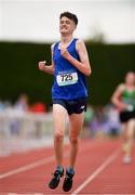 2 June 2018; Miceal McCaul of St Colmans Newry, Co. Armagh, celebrates winning the  Intermediate Boys 3000 Metres during the Irish Life Health All-Ireland Schools Track and Field Championships at Tullamore Harriers Stadium in Tullamore, Co. Offaly. Photo by Sam Barnes/Sportsfile