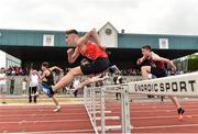 2 June 2018; Evan Farrelly of Oaklands CC Edenderry, Co. Offaly, competing in the Minor Boys 75 Metre Hurdles during the Irish Life Health All-Ireland Schools Track and Field Championships at Tullamore Harriers Stadium in Tullamore, Co. Offaly. Photo by Sam Barnes/Sportsfile