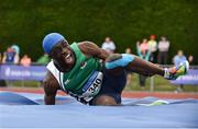 2 June 2018; Nelvin Appiah of Moyne CS Longford, Co. Longford, celebrates after clearing 2.02m to win the Intermediate Boys High Jump and set a new record during the Irish Life Health All-Ireland Schools Track and Field Championships at Tullamore Harriers Stadium in Tullamore, Co. Offaly. Photo by Sam Barnes/Sportsfile