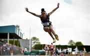 2 June 2018; Sally Samola of Loreto Swords, Co. Dublin, competing in the Minor Girls Long Jump during the Irish Life Health All-Ireland Schools Track and Field Championships at Tullamore Harriers Stadium in Tullamore, Co. Offaly. Photo by Sam Barnes/Sportsfile
