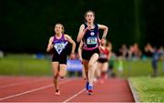 2 June 2018; Lucy O'Keeffe of St Marys Midleton, Co. Cork, right, on her way to winning the Under 16 Girls 1 Mile during the Irish Life Health All-Ireland Schools Track and Field Championships at Tullamore Harriers Stadium in Tullamore, Co. Offaly. Photo by Sam Barnes/Sportsfile