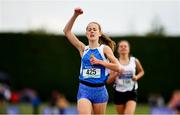2 June 2018; Maeve Gallagher of St Josephs Castlebar, Co. Mayo, celebrates after winning the Intermediate Girls 1500 Metres during the Irish Life Health All-Ireland Schools Track and Field Championships at Tullamore Harriers Stadium in Tullamore, Co. Offaly. Photo by Sam Barnes/Sportsfile