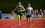 2 June 2018; Charlie O'Donovan of Colaiste Chriost Ri , Co. Cork, left, on his way to winning the Senior Boys 1500 Metres, ahead of Darragh McElhinney of Col Pobail Bantry, Co. Cork, who finished second, during the Irish Life Health All-Ireland Schools Track and Field Championships at Tullamore Harriers Stadium in Tullamore, Co. Offaly. Photo by Sam Barnes/Sportsfile