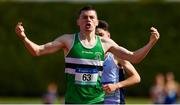 2 June 2018; Charlie O'Donovan of Colaiste Chriost Ri , Co. Cork, celebrates winning the Senior Boys 1500 Metres during the Irish Life Health All-Ireland Schools Track and Field Championships at Tullamore Harriers Stadium in Tullamore, Co. Offaly. Photo by Sam Barnes/Sportsfile
