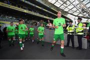 2 June 2018; John O'Shea of Republic of Ireland leads his team to the pitch prior to the International Friendly match between Republic of Ireland and the United States at the Aviva Stadium in Dublin. Photo by Stephen McCarthy/Sportsfile