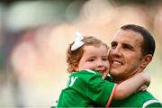2 June 2018; John O'Shea of Republic of Ireland with his daughter Ruby prior to the International Friendly match between Republic of Ireland and the United States at the Aviva Stadium in Dublin. Photo by Stephen McCarthy/Sportsfile