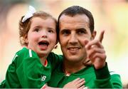 2 June 2018; John O'Shea of Republic of Ireland with his daughter Ruby prior to the International Friendly match between Republic of Ireland and the United States at the Aviva Stadium in Dublin. Photo by Stephen McCarthy/Sportsfile