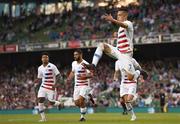 2 June 2018; Bobby Wood of United States celebrates after scoring his side's first goal during the International Friendly match between Republic of Ireland and the United States at the Aviva Stadium in Dublin. Photo by Eóin Noonan/Sportsfile