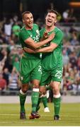 2 June 2018; Graham Burke, left, of Republic of Ireland celebrates after scoring his side's first goal with teammate Darragh Lenihan during the International Friendly match between Republic of Ireland and the United States at the Aviva Stadium in Dublin. Photo by Seb Daly/Sportsfile