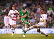 2 June 2018; Jonathan Walters of Republic of Ireland has a shot on goal despite the efforts of Matt Miazga of United States during the International Friendly match between Republic of Ireland and the United States at the Aviva Stadium in Dublin. Photo by Stephen McCarthy/Sportsfile