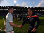 2 June 2018; Cork captain Séamus Harnedy with his manager John Meyler after the Munster GAA Hurling Senior Championship Round 3 match between Cork and Limerick at Páirc Uí Chaoimh in Cork. Photo by Piaras Ó Mídheach/Sportsfile