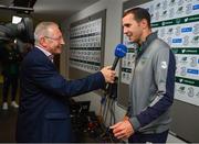 2 June 2018; John O'Shea of Republic of Ireland is interviewed by RTÉ's Tony O'Donoghue following the International Friendly match between Republic of Ireland and the United States at the Aviva Stadium in Dublin. Photo by Stephen McCarthy/Sportsfile