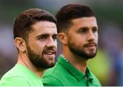 2 June 2018; Injured Republic of Ireland players Robbie Brady, left, and Shane Long watch on during the International Friendly match between Republic of Ireland and the United States at the Aviva Stadium in Dublin. Photo by Stephen McCarthy/Sportsfile