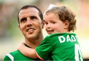 2 June 2018; John O'Shea of Republic of Ireland and daughter Ruby prior to the International Friendly match between Republic of Ireland and the United States at the Aviva Stadium in Dublin. Photo by Stephen McCarthy/Sportsfile