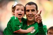 2 June 2018; John O'Shea of Republic of Ireland and daughter Ruby prior to the International Friendly match between Republic of Ireland and the United States at the Aviva Stadium in Dublin. Photo by Stephen McCarthy/Sportsfile