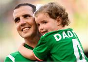 2 June 2018; John O'Shea of Republic of Ireland and daughter Ruby prior to the International Friendly match between Republic of Ireland and the United States at the Aviva Stadium in Dublin. Photo by Stephen McCarthy/Sportsfile