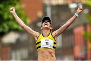 3 June 2018; Lizzie Lee of Leevale A.C., Co. Cork, celebrates winning the 2018 Vhi Women’s Mini Marathon. 30,000 women from all over the country took to the streets of Dublin to run, walk and jog the 10km route, raising much needed funds for hundreds of charities around the country. www.vhiwomensminimarathon.ie. Photo by Ramsey Cardy/Sportsfile