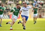 3 June 2018; Ciaran Corrigan of Fermanagh in action against Ryan Wylie of Monaghan  during the Ulster GAA Football Senior Championship Semi-Final match between Fermanagh and Monaghan at Healy Park in Omagh, Co Tyrone. Photo by Oliver McVeigh/Sportsfile