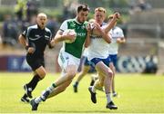 3 June 2018; Ryan Jones of Fermanagh in action against Ryan McAnespie of Monaghan during the Ulster GAA Football Senior Championship Semi-Final match between Fermanagh and Monaghan at Healy Park in Omagh, Co Tyrone. Photo by Oliver McVeigh/Sportsfile