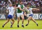 3 June 2018; Eoin Donnelly of Fermanagh in action against Ryan Wylie and Fintan Kelly of Monaghan during the Ulster GAA Football Senior Championship Semi-Final match between Fermanagh and Monaghan at Healy Park in Omagh, Co Tyrone. Photo by Oliver McVeigh/Sportsfile