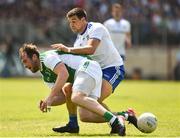 3 June 2018; Sean Quigley of Fermanagh in action against Drew Wylie of Monaghan during the Ulster GAA Football Senior Championship Semi-Final match between Fermanagh and Monaghan at Healy Park in Omagh, Co Tyrone. Photo by Oliver McVeigh/Sportsfile