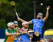 3 June 2018; Eoghan O’Donnell, right, and Cian O’Callaghan of Dublin in action against Conor Mahon of Offaly during the Leinster GAA Hurling Senior Championship Round 4 match between Dublin and Offaly at Parnell Park, Dublin. Photo by Seb Daly/Sportsfile