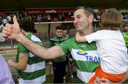 3 June 2018; Fermanagh manager Rory Gallagher with his son Seanie after the Ulster GAA Football Senior Championship Semi-Final match between Fermanagh and Monaghan at Healy Park in Omagh, Co Tyrone. Photo by Oliver McVeigh/Sportsfile
