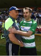 3 June 2018; Monaghan manager Malachy O'Rourke shakes-hands with Fermanagh manager Rory Gallagher after the Ulster GAA Football Senior Championship Semi-Final match between Fermanagh and Monaghan at Healy Park in Omagh, Co. Tyrone. Photo by Philip Fitzpatrick/Sportsfile