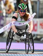 3 June 2018; Shauna Bocquet of Craughwell A.C., Co Galway, crosses the finish line to win the wheelchair race at the 2018 Vhi Women’s Mini Marathon. 30,000 women from all over the country took to the streets of Dublin to run, walk and jog the 10km route, raising much needed funds for hundreds of charities around the country. www.vhiwomensminimarathon.ie. Photo by Ramsey Cardy/Sportsfile