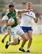 3 June 2018; Ryan Jones of Fermanagh in action against Ryan McAnespie of Monaghan during the Ulster GAA Football Senior Championship Semi-Final match between Fermanagh and Monaghan at Healy Park in Omagh, Co Tyrone. Photo by Oliver McVeigh/Sportsfile