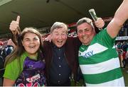 3 June 2018; Fermanagh supporters celebrate at the final whistle with Fr Brian D'Arcy, centre, during the Ulster GAA Football Senior Championship Semi-Final match between Fermanagh and Monaghan at Healy Park in Omagh, Co Tyrone.Photo by Philip Fitzpatrick/Sportsfile