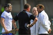 3 June 2018; Philip Mahony of Waterford looks on as referee Alan Kelly talks to his umpires after Austin Gleeson was adjudged to have carried the ball over the line, and a goal was given, during the Munster GAA Senior Hurling Championship Round 3 match between Waterford and Tipperary at the Gaelic Grounds in Limerick. Photo by Piaras Ó Mídheach/Sportsfile