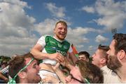 3 June 2018; Aidan Breen of Fermanagh  celebrates with supporters after the final whistle during the Ulster GAA Football Senior Championship Semi-Final match between Fermanagh and Monaghan at Healy Park in Omagh, Co Tyrone. Photo by Philip Fitzpatrick/Sportsfile