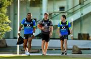 5 June 2018; Ireland's Bundee Aki, left, arrives with assistant coach Jared Payne, centre, and team-mates Kieran Marmion for Ireland rugby squad training at Royal Pines Resort in Queensland, Australia. Photo by Brendan Moran/Sportsfile