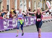 3 June 2018; Cassie and Claire Dunleavy from Dublin react as they cross the finish line during the 2018 Vhi Women’s Mini Marathon. 30,000 women from all over the country took to the streets of Dublin to run, walk and jog the 10km route, raising much needed funds for hundreds of charities around the country. www.vhiwomensminimarathon.ie Photo by Sam Barnes/Sportsfile