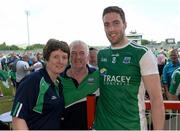 3 June 2018; Eoin Donnelly of Fermanagh, scorer of the match winning goal, along with his mother Rose and father Brendan after the Ulster GAA Football Senior Championship Semi-Final match between Fermanagh and Monaghan at Healy Park in Omagh, Co Tyrone. Photo by Oliver McVeigh/Sportsfile