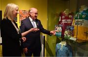 5 June 2018; Celebrating the launch of the new ’20 Years’ annual exhibition at the GAA Museum are, Uachtarán Chumann Lúthchleas Gael John Horan, right, and GAA Museum Curator Joanne Clarke, at Croke Park in Dublin. The exhibition traces the key moments in GAA and Croke Park history over the past 20 years since the GAA Museum first opened its doors in 1998. Topics covered include the Croke Park redevelopment, the deletion of Rule 21, the suspension of Rule 42 that paved the way for international rugby and soccer to be played in Croke Park, the Special Olympics World Summer Games in 2003 and the GAA 125 festivities in 2009. The exhibition also serves as the throw-in for the GAA Museum’s anniversary programme of events. Details of all the museum’s celebratory activities can be found at www.crokepark.ie/gaamuseum.  Photo by Sam Barnes/Sportsfile