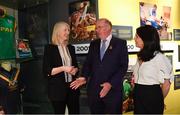 5 June 2018;  Celebrating the launch of the new ’20 Years’ annual exhibition at the GAA Museum are, Uachtarán Chumann Lúthchleas Gael John Horan, centre, with GAA Museum Curator Joanne Clarke, left, and GAA Museum Director Niamh McCoy, at Croke Park in Dublin. The exhibition traces the key moments in GAA and Croke Park history over the past 20 years since the GAA Museum first opened its doors in 1998. Topics covered include the Croke Park redevelopment, the deletion of Rule 21, the suspension of Rule 42 that paved the way for international rugby and soccer to be played in Croke Park, the Special Olympics World Summer Games in 2003 and the GAA 125 festivities in 2009. The exhibition also serves as the throw-in for the GAA Museum’s anniversary programme of events. Details of all the museum’s celebratory activities can be found at www.crokepark.ie/gaamuseum.  Photo by Sam Barnes/Sportsfile