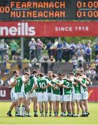 3 June 2018; The Fermanagh team in a huddle before the Ulster GAA Football Senior Championship Semi-Final match between Fermanagh and Monaghan at Healy Park in Omagh, Co Tyrone. Photo by Oliver McVeigh/Sportsfile
