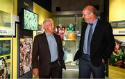 5 June 2018; Celebrating the launch of the new ’20 Years’ annual exhibition at the GAA Museum are former Meath manager Sean Boylan, left, and former Kerry player and GAA Museum Hall of Fame Inductee, Jack O'Shea, at Croke Park in Dublin. The exhibition traces the key moments in GAA and Croke Park history over the past 20 years since the GAA Museum first opened its doors in 1998. Topics covered include the Croke Park redevelopment, the deletion of Rule 21, the suspension of Rule 42 that paved the way for international rugby and soccer to be played in Croke Park, the Special Olympics World Summer Games in 2003 and the GAA 125 festivities in 2009. The exhibition also serves as the throw-in for the GAA Museum’s anniversary programme of events. Details of all the museum’s celebratory activities can be found at www.crokepark.ie/gaamuseum.  Photo by Sam Barnes/Sportsfile