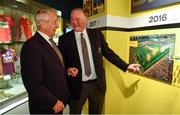 5 June 2018; Celebrating the launch of the new ’20 Years’ annual exhibition at the GAA Museum are Croke Park Senior Steward Michael Leddy, left, and Croke Park Steward Tom Ryan at Croke Park in Dublin. The exhibition traces the key moments in GAA and Croke Park history over the past 20 years since the GAA Museum first opened its doors in 1998. Topics covered include the Croke Park redevelopment, the deletion of Rule 21, the suspension of Rule 42 that paved the way for international rugby and soccer to be played in Croke Park, the Special Olympics World Summer Games in 2003 and the GAA 125 festivities in 2009. The exhibition also serves as the throw-in for the GAA Museum’s anniversary programme of events. Details of all the museum’s celebratory activities can be found at www.crokepark.ie/gaamuseum.  Photo by Sam Barnes/Sportsfile