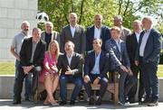 6 June 2018; RTÉ Sport today announced details of it's 2018 FIFA World Cup coverage across television, radio, online and mobile. RTÉ will provide live coverage of all 64 games across RTÉ2, RTÉ News Now and RTÉ Player. Pictured at the launch are World Cup anchors Darragh Maloney, centre, Jacqui Hurley, left, and Peter Collins, with, back row, from left to right, Stephen Alkin, Ronnie Whelan, Eamon Dunphy, Richie Sadlier, Didi Hamann, Ger Canning, Damien Duff, John Kenny and Adrian Eames at RTÉ in Donnybrook, Dublin. Photo by Matt Browne/Sportsfile