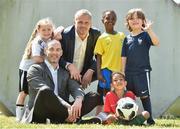 6 June 2018; RTÉ Sport today announced details of it's 2018 FIFA World Cup coverage across television, radio, online and mobile. RTÉ will provide live coverage of all 64 games across RTÉ2, RTÉ News Now and RTÉ Player. Pictured at the launch are Richie Sadlier and Didi Hamann with children, from left, Carly Keane, age 6, from Swords, Ayana O'Callaghan, age 8, from Clontarf, Jake Farmer, age 6, from Castleknock, and Luke Freeman, age 6, from Artane, at RTÉ in Donnybrook, Dublin. Photo by Matt Browne/Sportsfile