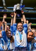 6 June 2018; Liliane Delsart de Búrca of Gaelscoil Inse Chór lifts the cup after beating St. Raphaela's PS, Stillorgan, in the Sciath Nuri final during Day 2 of the Allianz Cumann na mBunscol finals at Croke Park in Dublin. Photo by Piaras Ó Mídheach/Sportsfile